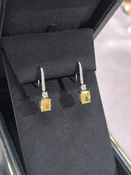 Fancy Vivid Yellow Diamond Earrings