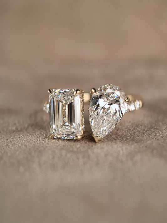 Juno Diamond Emerald Cut & Pear Two-Stone Ring