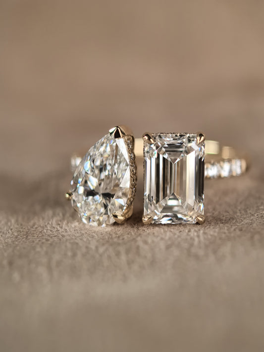 Juno Diamond Emerald Cut & Pear Two-Stone Ring