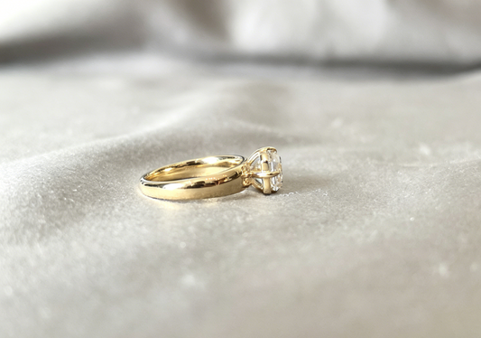 AC-002|Octagonal Asscher Cut |Lab Diamond Solitaire Ring|Four-Prong Setting| Chunky Gold Band