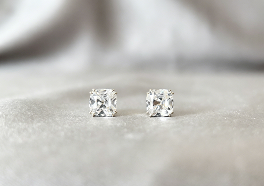E-009|Cushion-Cut Lab Diamond Stud Earrings|4-Prong Basket Setting|Push-Back Closure