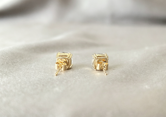E-009|Cushion-Cut Lab Diamond Stud Earrings|4-Prong Basket Setting|Push-Back Closure