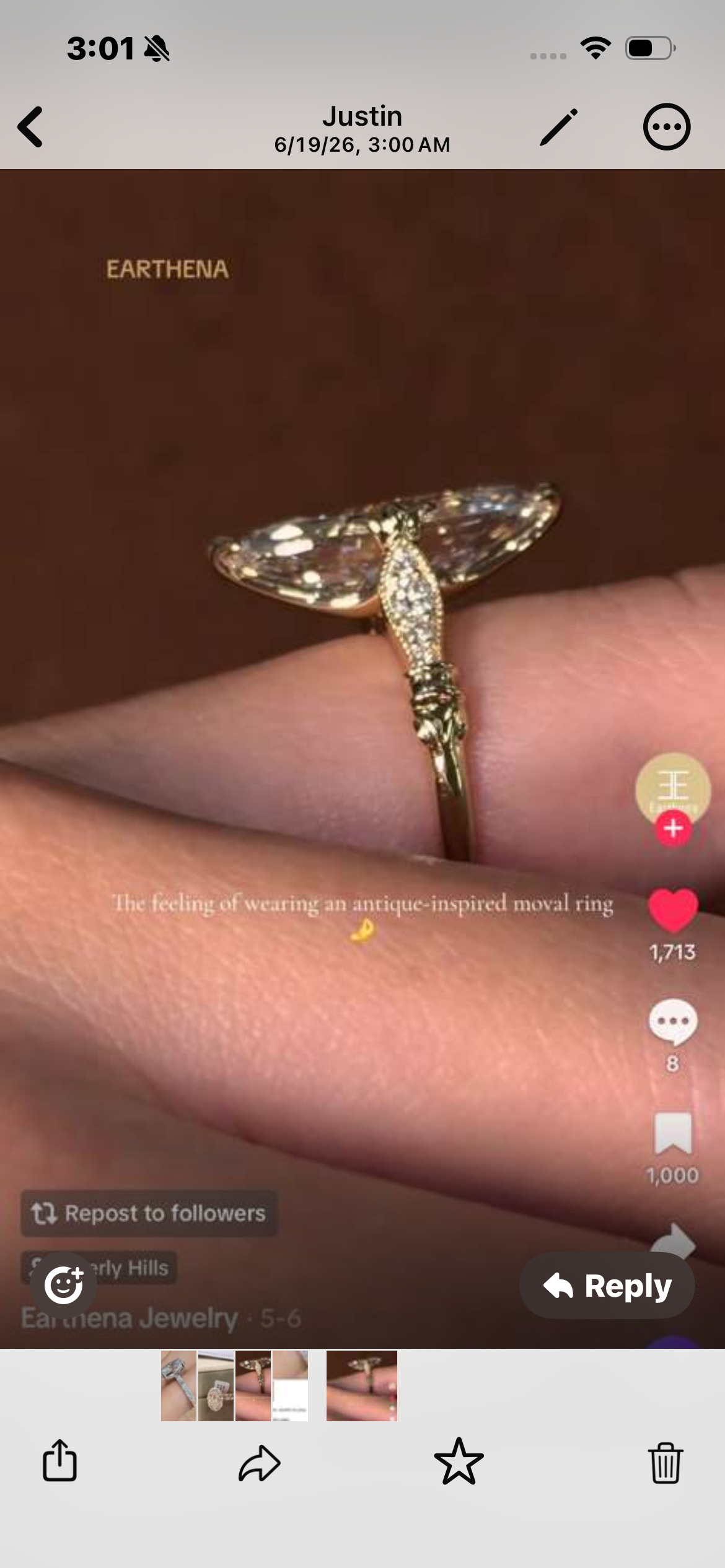 Juno Diamond A link for Justin to pay