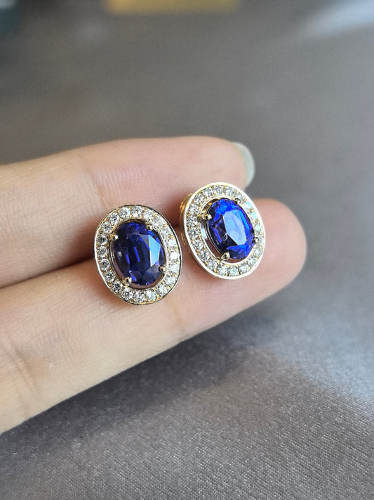 Blue Sapphire and Diamond Halo Stud Earrings