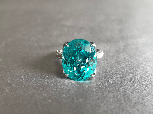20ct Paraiba Solitaire on Diamond Leaf Halo Ring