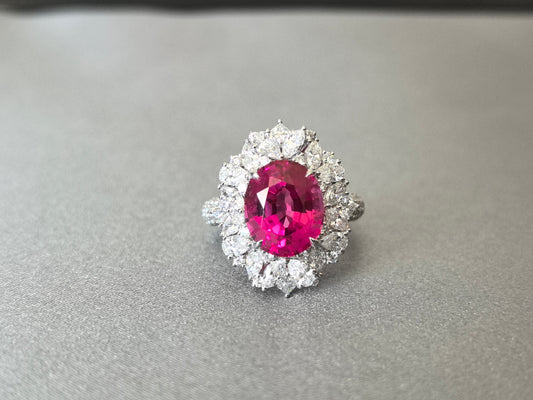 5.3ct 16.8g Oval Cut Jedi Spinel Lab Gemstone Ring | Pear Diamond Halo