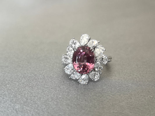 3.7ct 5.5g Jedi Spinel Purplish Pink Oval lab Gemstone Pear Halo