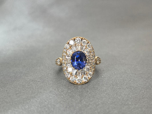 2.3ct 6.4g Vintage Vivid Blue Sapphire Floral Ring | Intricate Setting | Comfot Fit