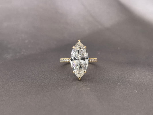 Marquise Simple Pavé Shank Ring | Half Eternity Design | Modern Bridal Stacking Ring