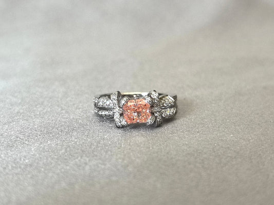 1ct 5.3g Radiant Cut Pink Lab Diamond Ring | Bow-Tie Setting