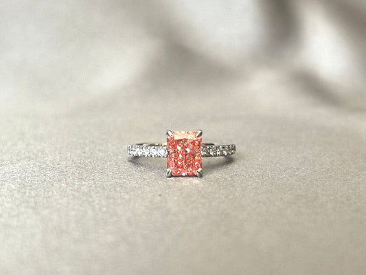 1.8ct 3.3g Radiant Cut Pink Lab Diamond Ring | Half Pavé Band