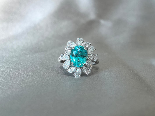 4.9ct 6g Cushion Cut Aquamarine Ring | Pear & Marquise Lab Diamond Halo