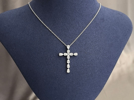 Deca-Pear Cross 18K Lab Diamond Necklace