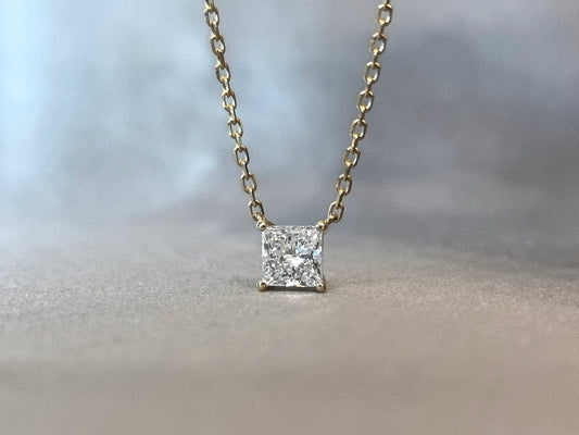 Princess Cut Solitaire Necklace | Lab Grown Diamond