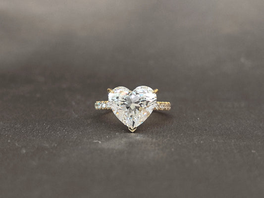 Heart Cut Lab Grown Diamond Ring | Half Eternity Band & Hidden Halo