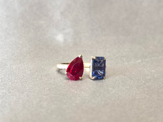 Emerald & Pear Cut Birthstone Ring | Customizable Lab Gemstone | 14K Gold