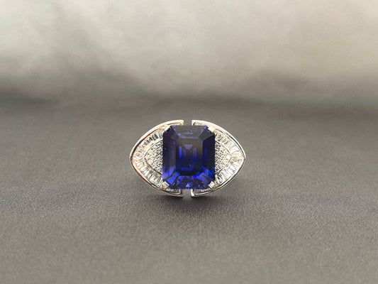14.6ct 13.7g Eye of Truth Lab Sapphire Ring | Blue Sapphire & Diamond Design | 18K Gold | Mystical Elegance