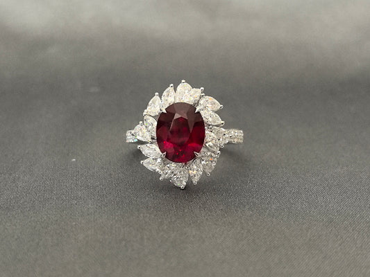 4.1ct 5.7g Oval Ruby & Marquise Diamond Ring | Lab-Grown Gemstones | 18K Gold | Artful Contrast