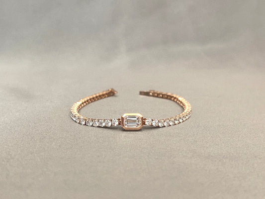 Emerald Cut Lab Diamond Bracelet | 1ct Center with Pavé Surround | 14K Gold | Timeless Elegance