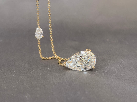 East-West Pear Cut Lab Diamond Necklace | Vertical Accent Diamond | 14K Gold | Celestial Elegance
