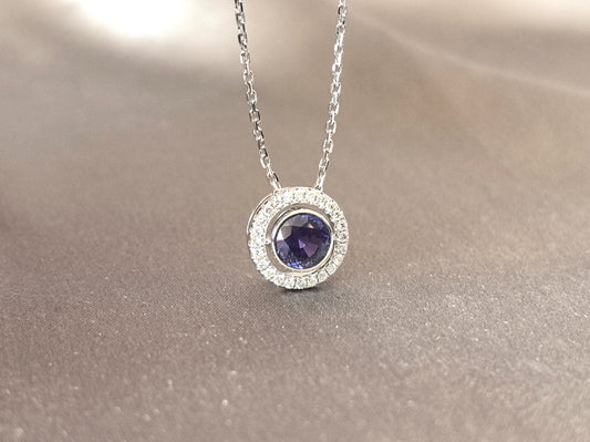 1.8ct 4.9g Round Vivid Purple Sapphire Halo Pendant | Lab-Grown Gemstone | Regal Elegance