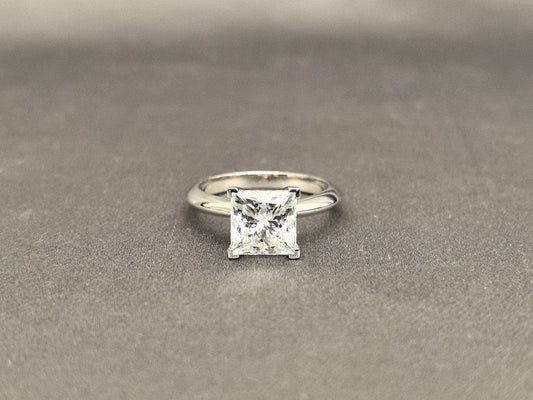 Princess Cut Lab Diamond Solitaire Ring | 4-Prong Setting | Plain Band | 14K Gold | Timeless Simplicity