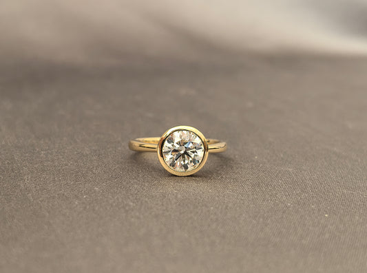 Bezel Set Round Lab Diamond Ring | 14K Gold | Modern Minimalist Solitaire