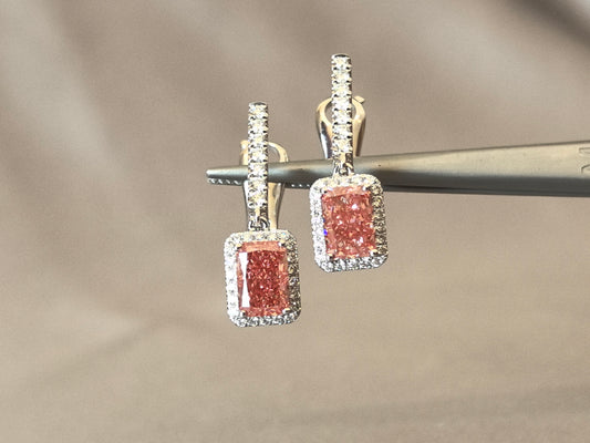 1.5 Carat Radiant Cut Fancy Pink Lab-Grown Diamond Ring | Pendant-Inspired Design with Pavé Setting