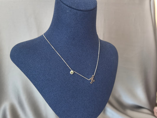 'H' Initial Pendant Necklace with Green Diamond | 14K Gold Minimalist Letter Jewelry