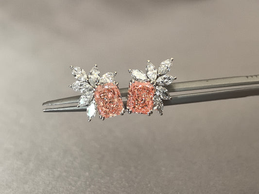 Lab-Grown Pink Radiant Diamond Earrings | Marquise Diamond Halo Stud
