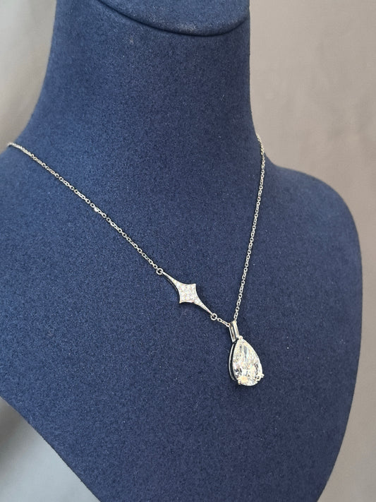 5ct Pear Diamond Pendant Necklace Lab Diamond Necklace with Star Accents, 18K Gold