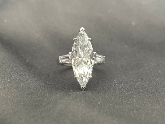 Marquise-Center Trilogy Ring | Baguette Sidestones | Architectural Elegance | Lab-Grown Diamonds