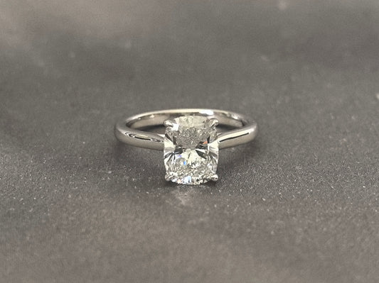 Cushion Cut Solitaire Plain Band Ring with Hidden Halo