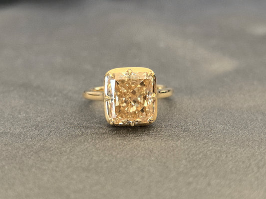5.01 Carat Brown Radiant Cut Lab-Grown Diamond Ring | 14K Gold Minimalist Prong-Set Solitaire Ring