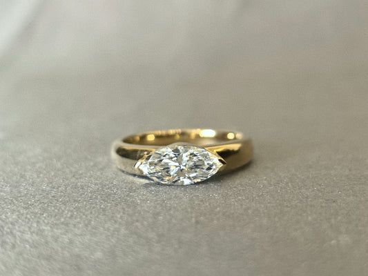 14K Gold Plain Band | Horizontal Marquise Diamond | Modern Solitaire | 1ct Lab-Grown