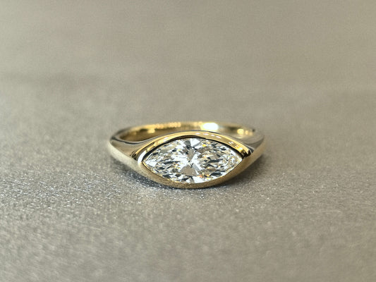 14K Gold Plain Band | Horizontal Marquise Diamond | Modern Solitaire | 1ct Lab-Grown