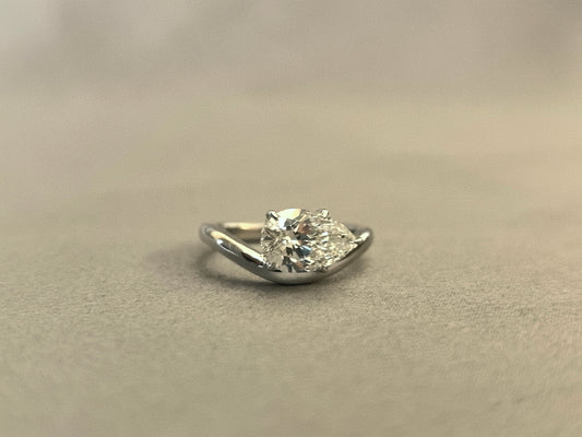 East-West Pear Cut Lab Diamond Pinky Ring | Twisted Band | 14K Gold | Artistic Statement