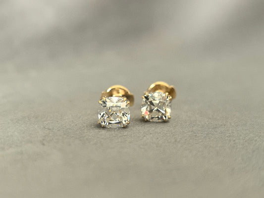 1 carat each Old european cut  Stud Earrings | 14K White Gold