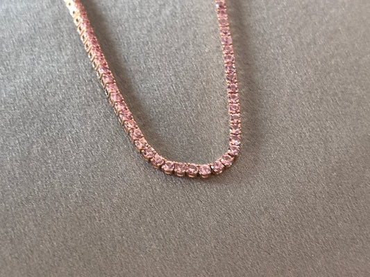 Light pink sapphire tennis necklace, 18k rose gold