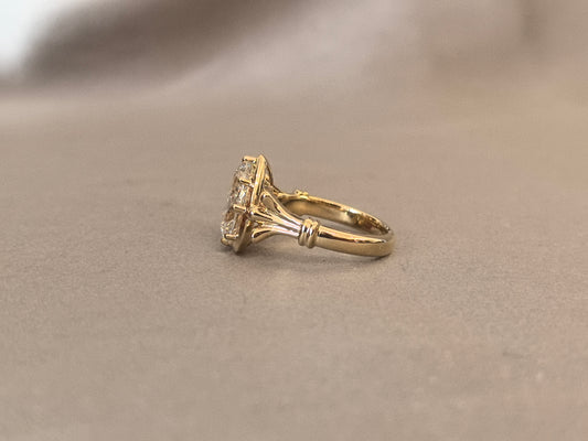 PE-017 | Ornate Pear-Cut Diamond Ring | Vintage-Inspired Engagement Ring | Decorative Accent Arms Ring