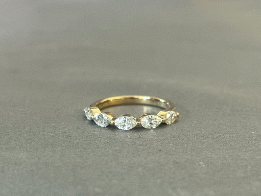 Ten-Point Marquise Diamond Half-Eternity Band | 14K Yellow Gold | Five-Stone Linear Cluster | Delicate Stackable Ring