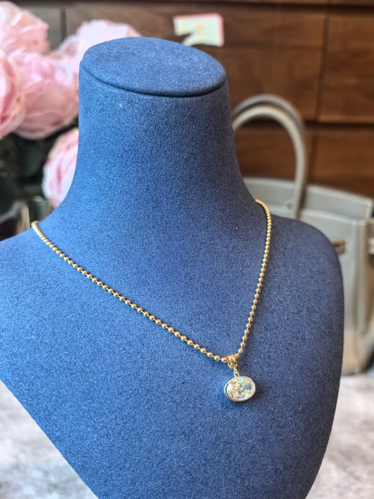 Oval laboratory diamond pendant, pavé set, bead chain, unique matching design sense