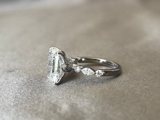 Radiant Diamond Sunburst Ring | 14K White Gold | Floral Halo Design