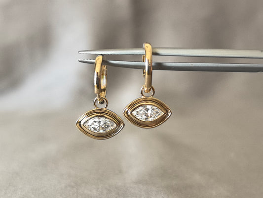 0.5 Carat each Marquise Cut | Horizontal Design | Pendant-Style Earrings | Vintage Design Feel