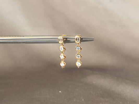 Round and Emerald  Diamond | Chain Earrings | 14k Lab-Grown Diamond | Bezel Setting