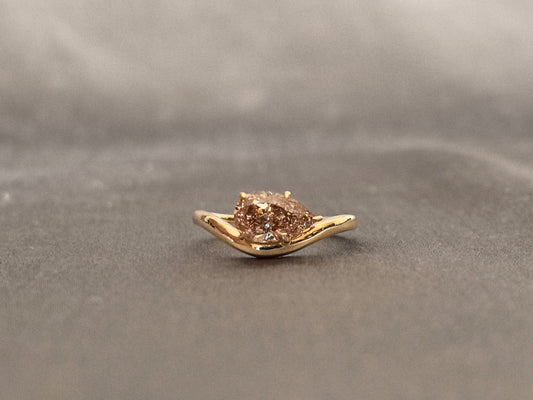 PE-018 | Pear Cut Solitaire Ring|V-Shape Setting|Yellow Gold Bypass Band|Prong Set Lab Grown Diamond|Modern Statement Engagement Ring