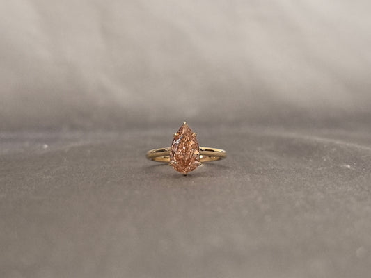 2 Carat Champagne Pear-Shaped Lab-Grown Diamond Ring | Special Color Design | Minimalist Ring Setting Design