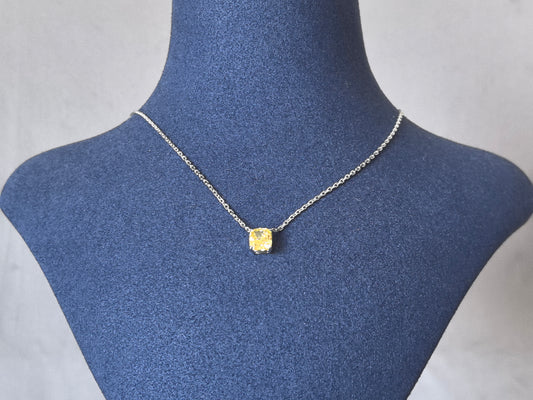 GN-006 | Cushion-Cut Lab-Grown Yellow Diamond Pendant Necklace | Four-Prong Set | Everyday Wear Bold Statement Necklace