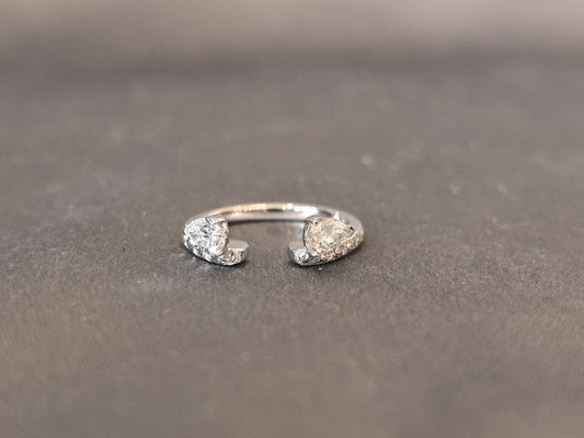BW-007 | Open-Shank Dual Pear-Cut Diamond Ring | Pavé Accent Stackable Ring | White Gold Modern Statement Ring | Contemporary Open Band