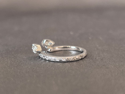 BW-007 | Open-Shank Dual Pear-Cut Diamond Ring | Pavé Accent Stackable Ring | White Gold Modern Statement Ring | Contemporary Open Band